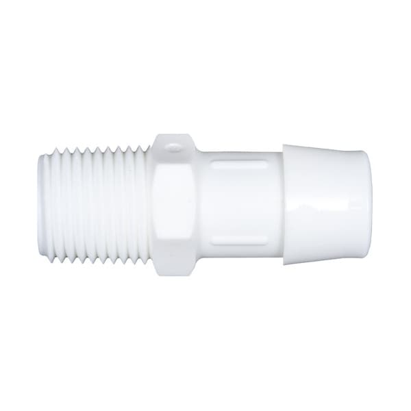Cole Parmer Threaded to Hose Barb Fitting, Straight Adapter, White Nylon, Cleanroom, 1/4in NPTMx1/4in D; 10PK A4-4MN-QC - main